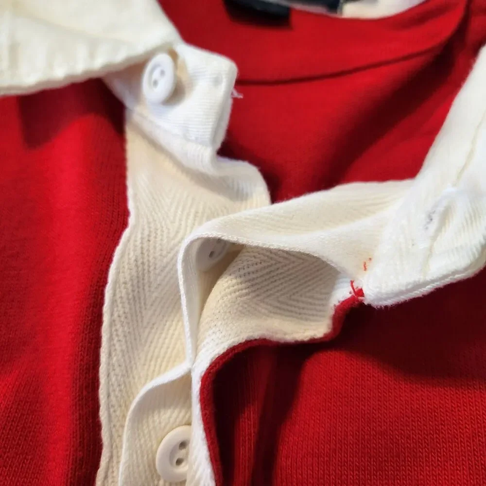 Vintage Polo Ralph Lauren Mens Red Rugby Long Sleeve Shirt Big Pony Size L